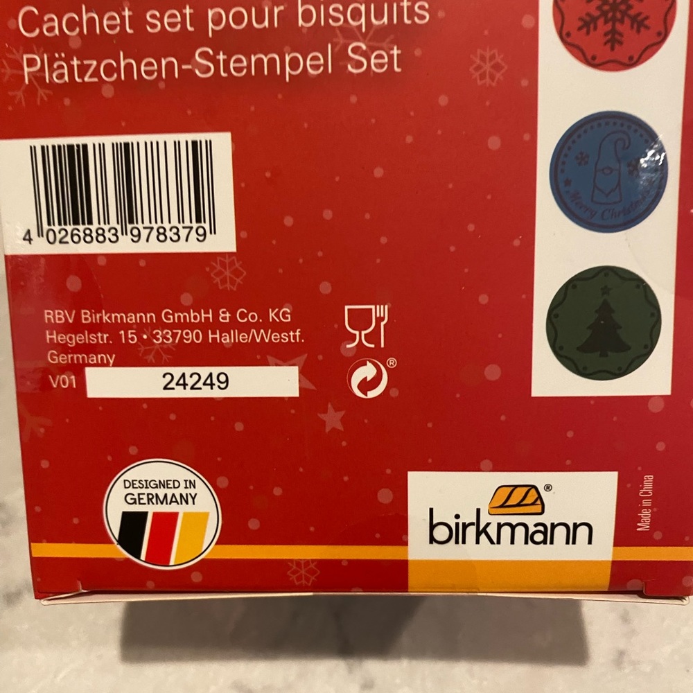 Birkmann Wooden Cookie Stamps Set 3 Snowflake & Merry Christmas & Tree New